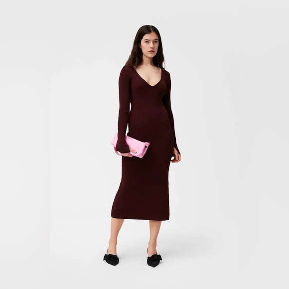 Ganni Dresses & Skirts - GANNI ribbed maxi dress melange burgundy NWT